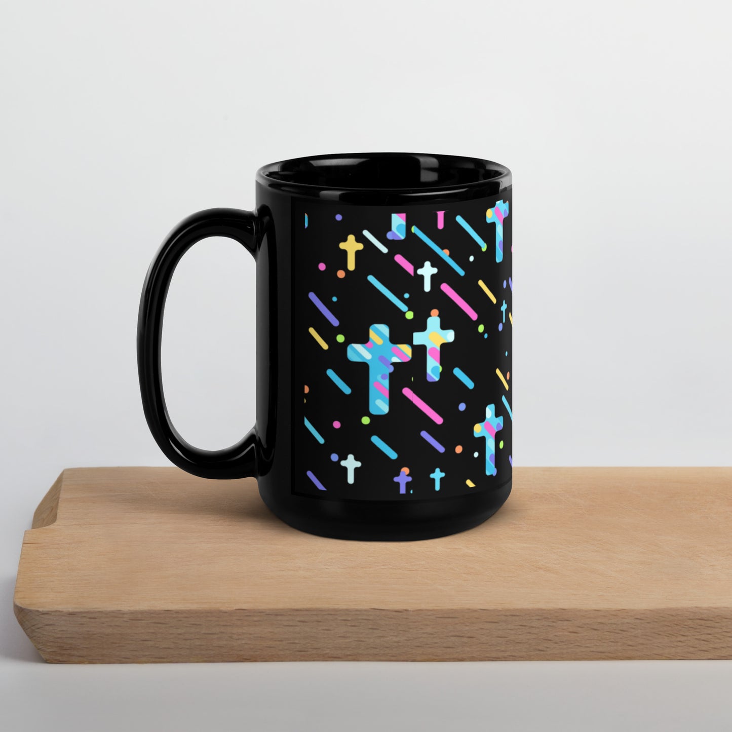 Neon Cross Black Glossy Mug